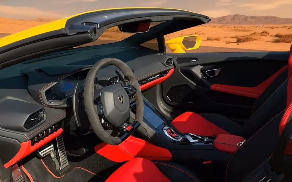 Lamborghini Huracan 2022 dashboard and infotainment – rental in Dubai