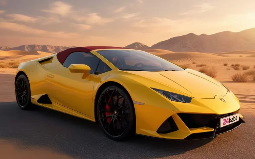 Lamborghini Huracan 2022 Yellow parked outdoor scene – rental in Dubai