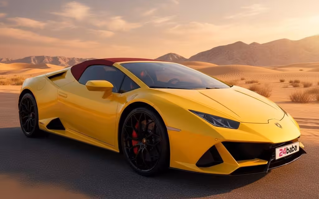 Lamborghini Huracan 2022 Yellow parked outdoor scene – rental in Dubai