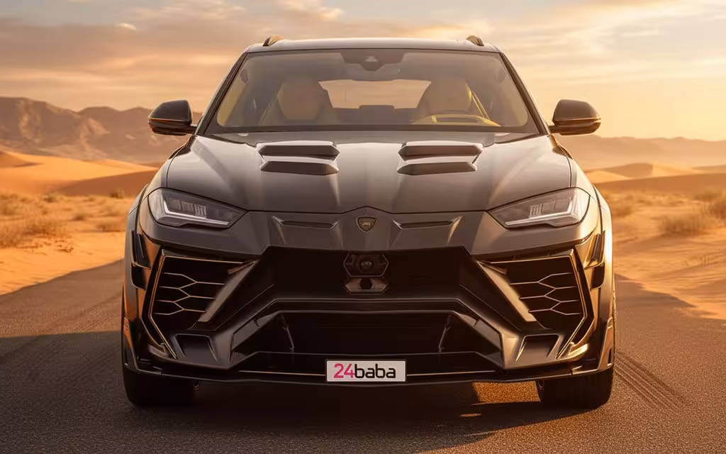 Lamborghini Urus 2021 Grey front view with headlights – rental in Dubai
