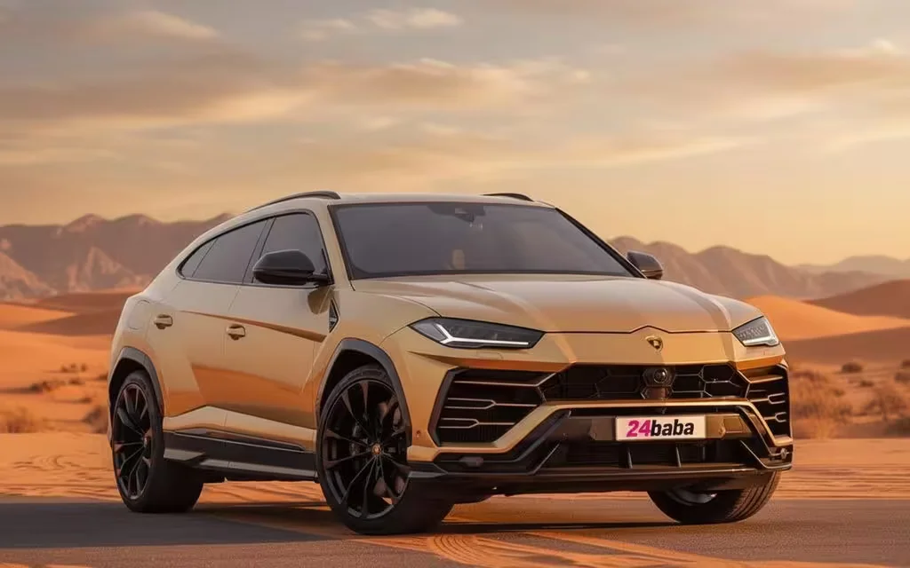 Lamborghini Urus 2022 Gold front view with headlights – rental in Dubai
