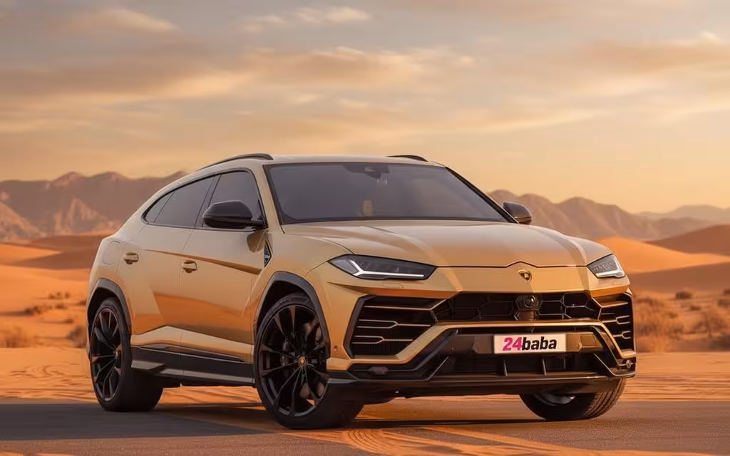 Lamborghini Urus 2022 Gold front view with headlights – rental in Dubai