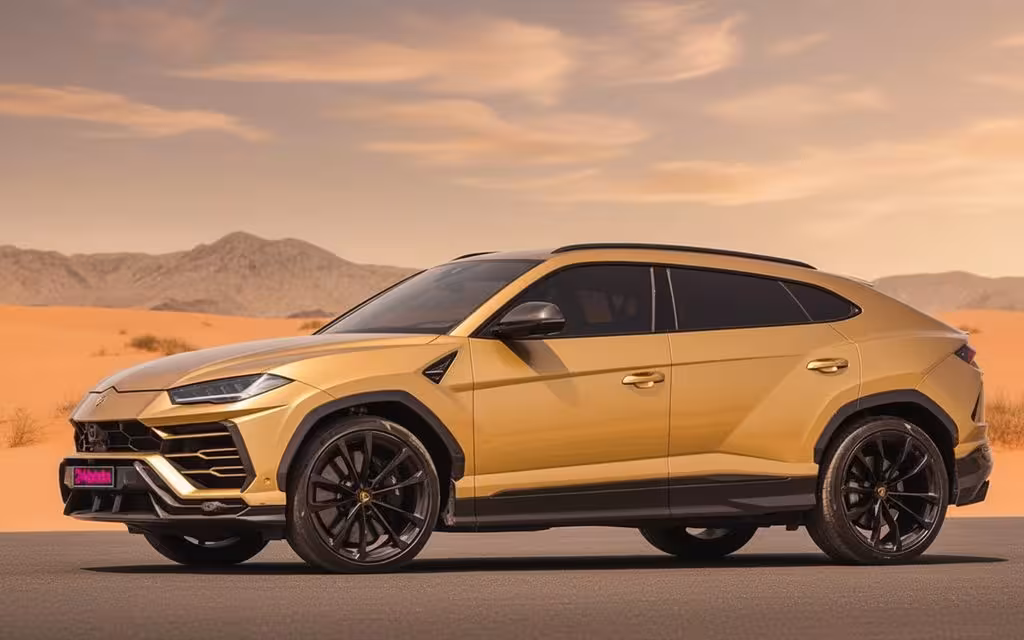 Lamborghini Urus 2022 Gold side profile – rental in Dubai
