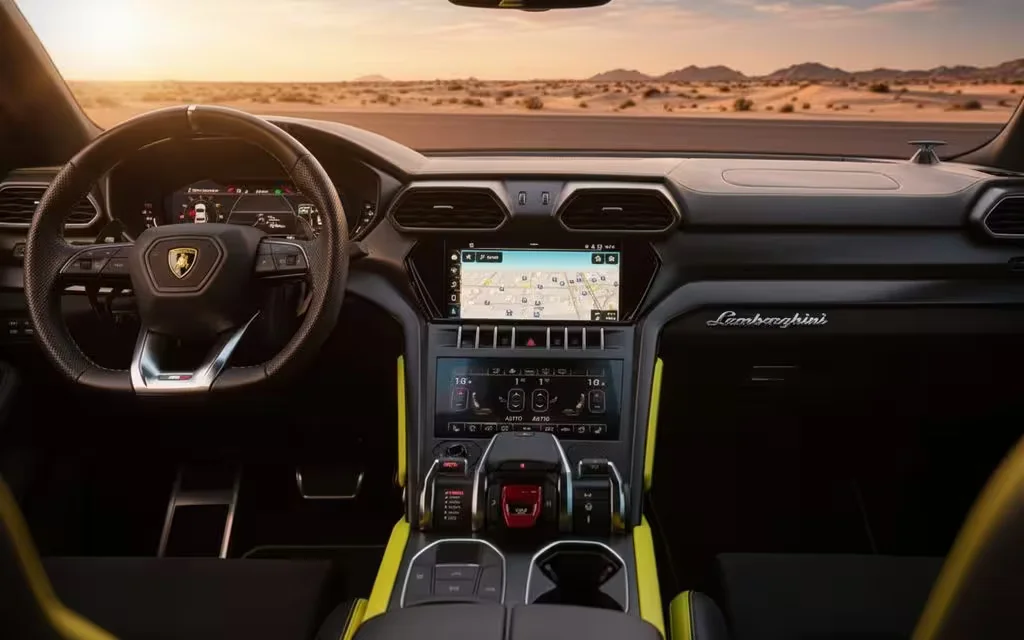Lamborghini Urus 2022 dashboard and infotainment – rental in Dubai