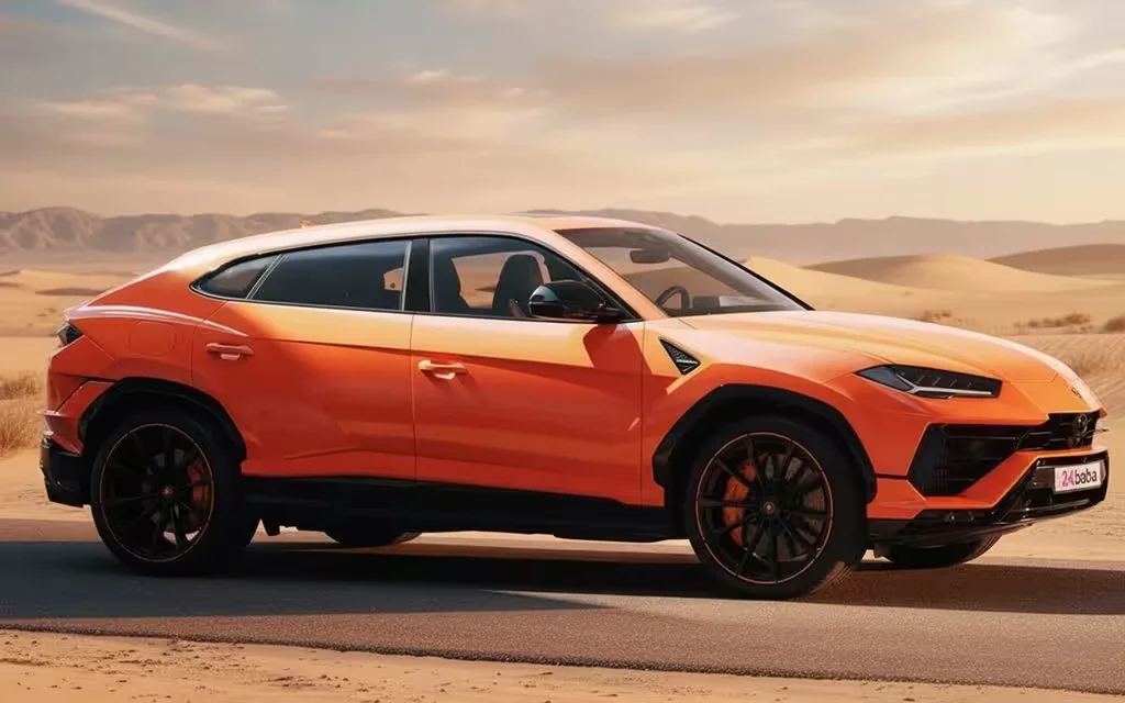 Lamborghini Urus 2023 Orange side profile – rental in Dubai