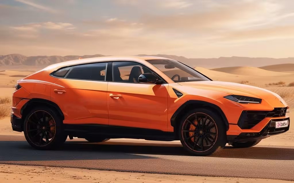Lamborghini Urus 2023 Orange side profile – rental in Dubai