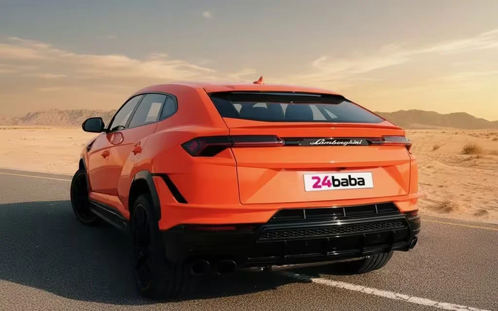 Lamborghini Urus 2023 Orange rear view showing taillights – rental in Dubai