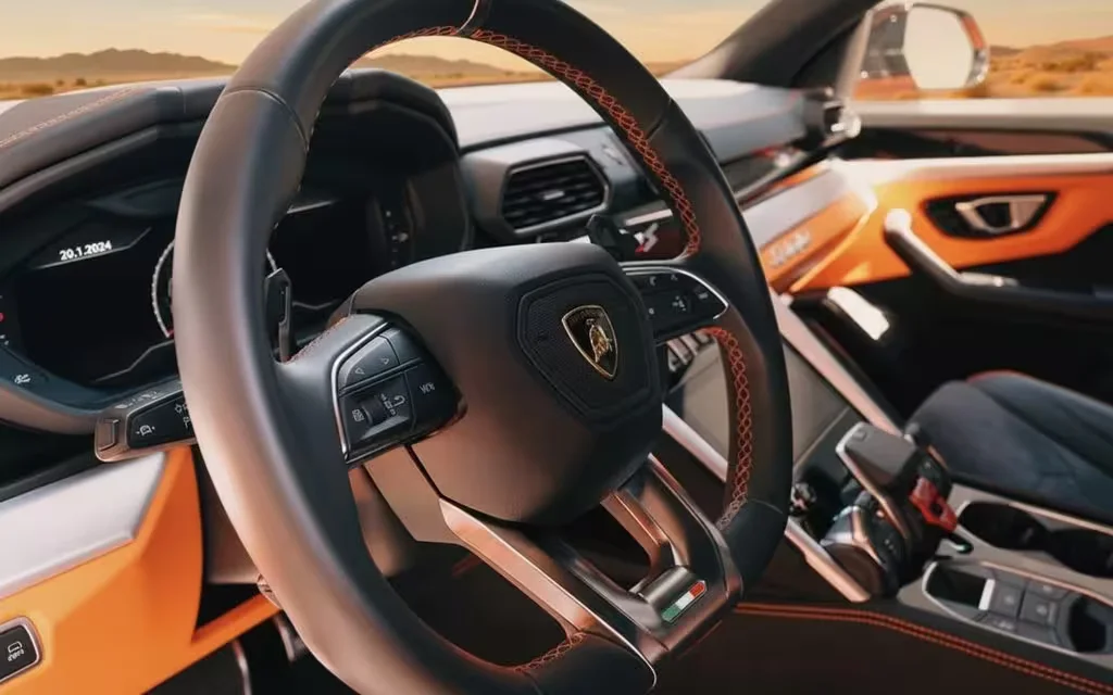 Lamborghini Urus 2023 interior view showing trim – rental in Dubai
