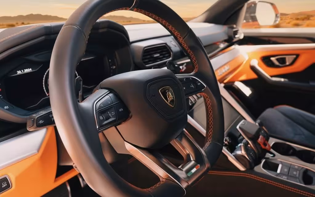 Lamborghini Urus 2023 interior view showing trim – rental in Dubai