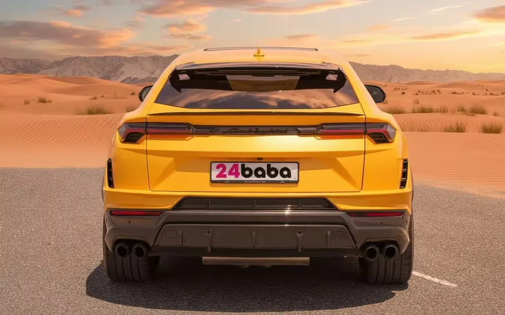 Lamborghini Urus 2024 Yellow rear view showing taillights – rental in Dubai