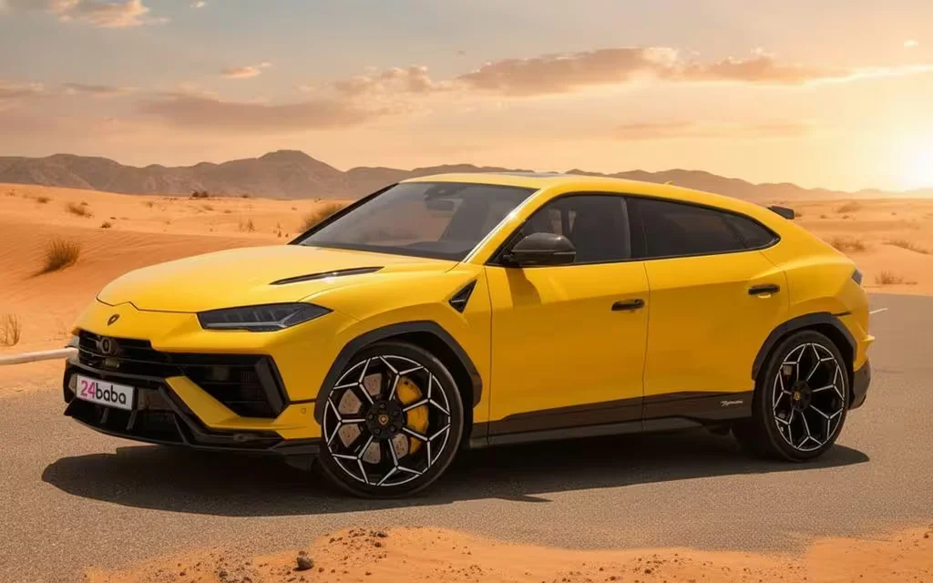 Lamborghini Urus 2024 Yellow parked outdoor scene – rental in Dubai