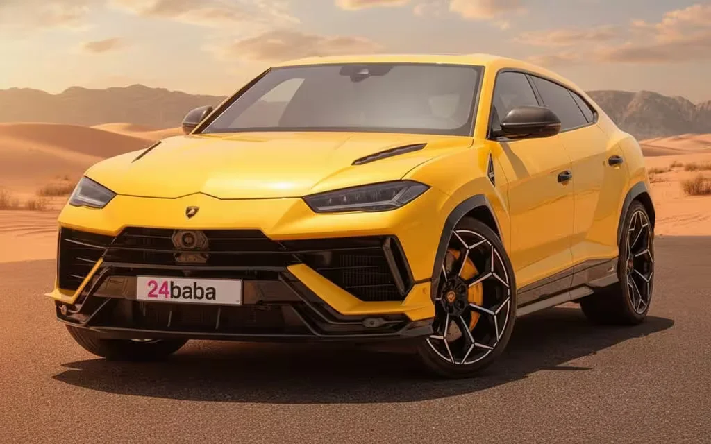 Lamborghini Urus 2024 Yellow front view with headlights – rental in Dubai