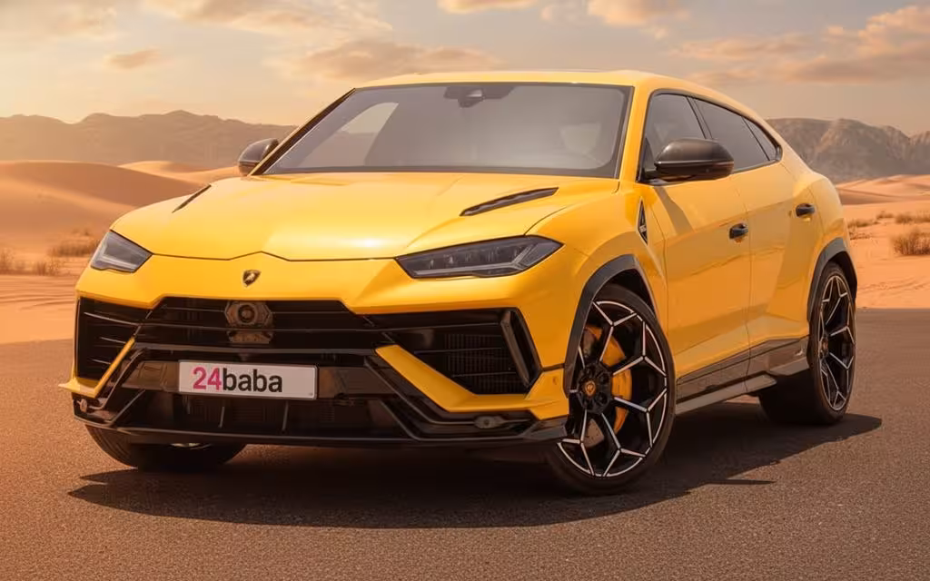 Lamborghini Urus 2024 Yellow front view with headlights – rental in Dubai