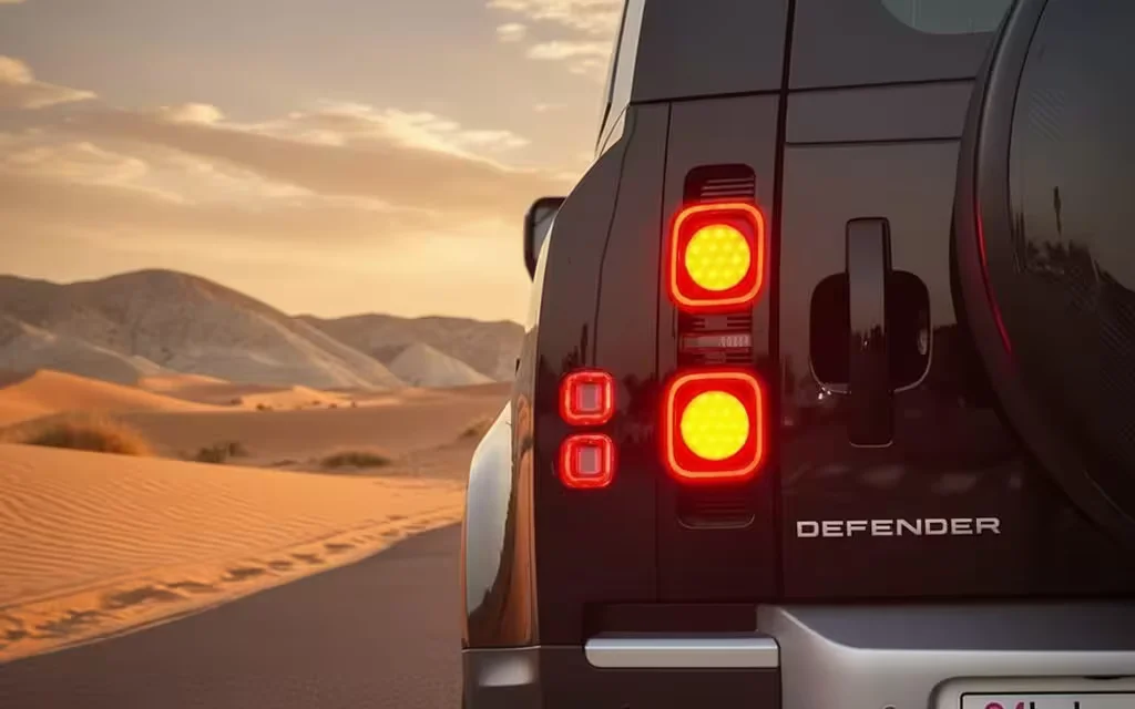 LandRover Defender 2023 Black rear view showing taillights – rental in Dubai