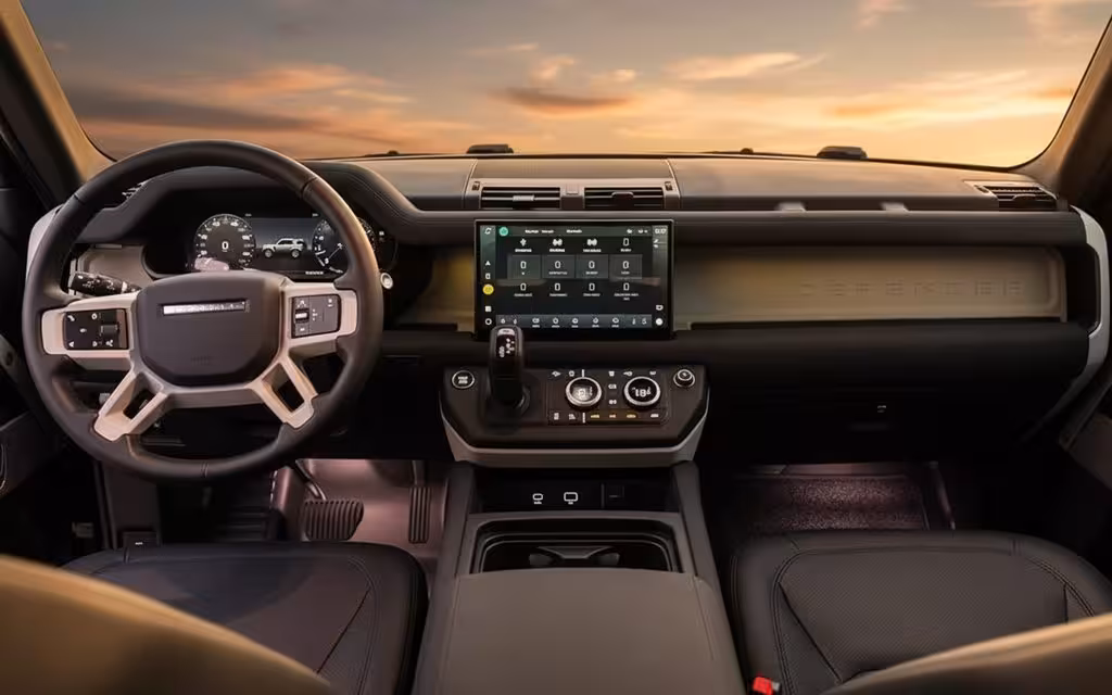 LandRover Defender 2023 dashboard and infotainment – rental in Dubai