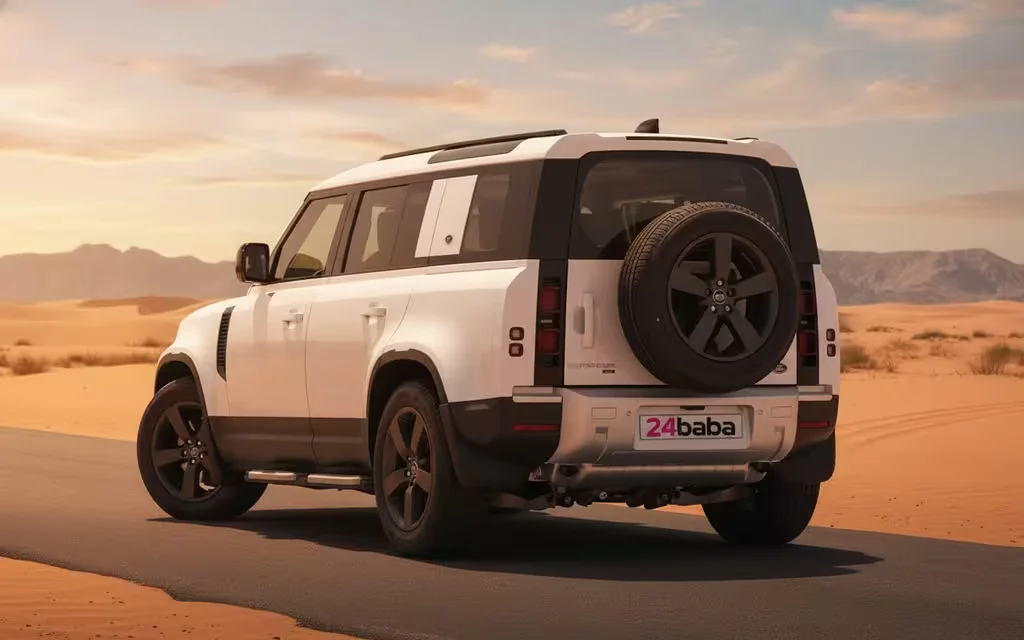 LandRover Defender 2023 White rear view showing taillights – rental in Dubai