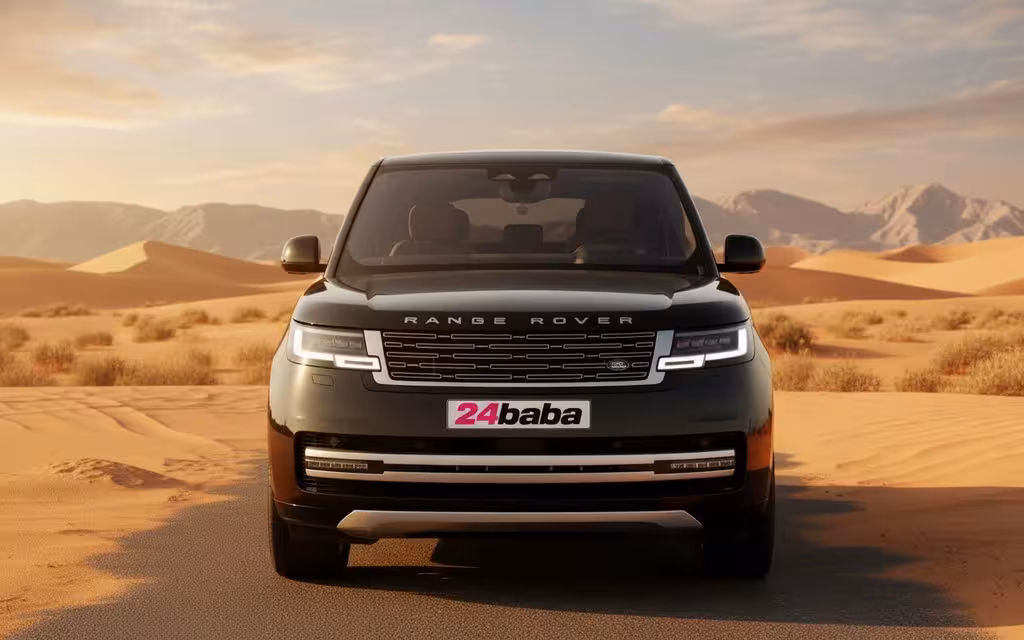 LandRover RangeRover 2023 Black front view with headlights – rental in Dubai