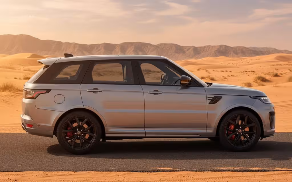 LandRover RangeRoverSport 2023 Silver side profile – rental in Dubai