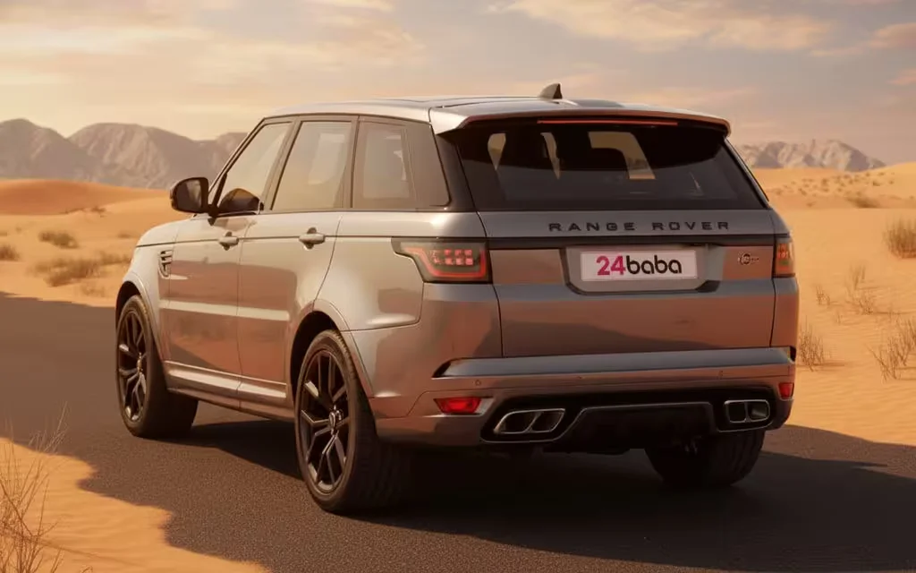 LandRover RangeRoverSport 2023 Silver rear view showing taillights – rental in Dubai