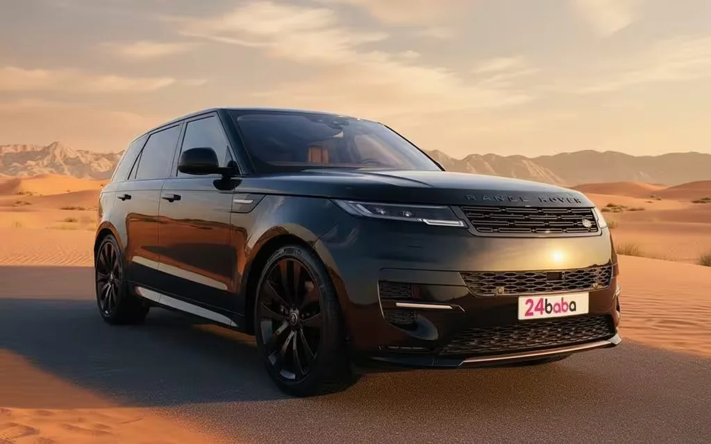 LandRover RangeRoverSport 2024 Black front view with headlights – rental in Dubai