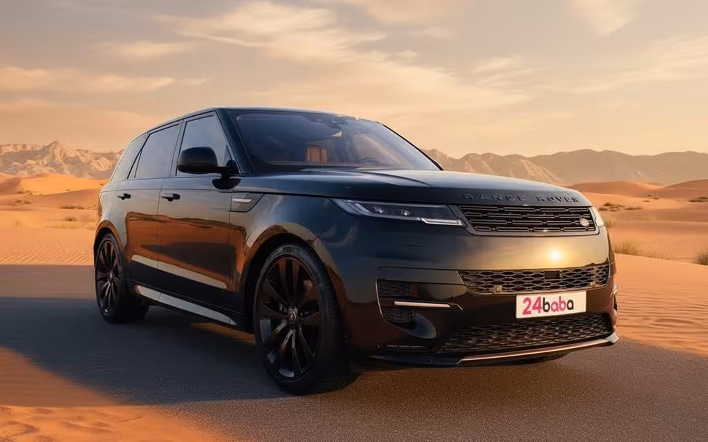 LandRover RangeRoverSport 2024 Black front view with headlights – rental in Dubai