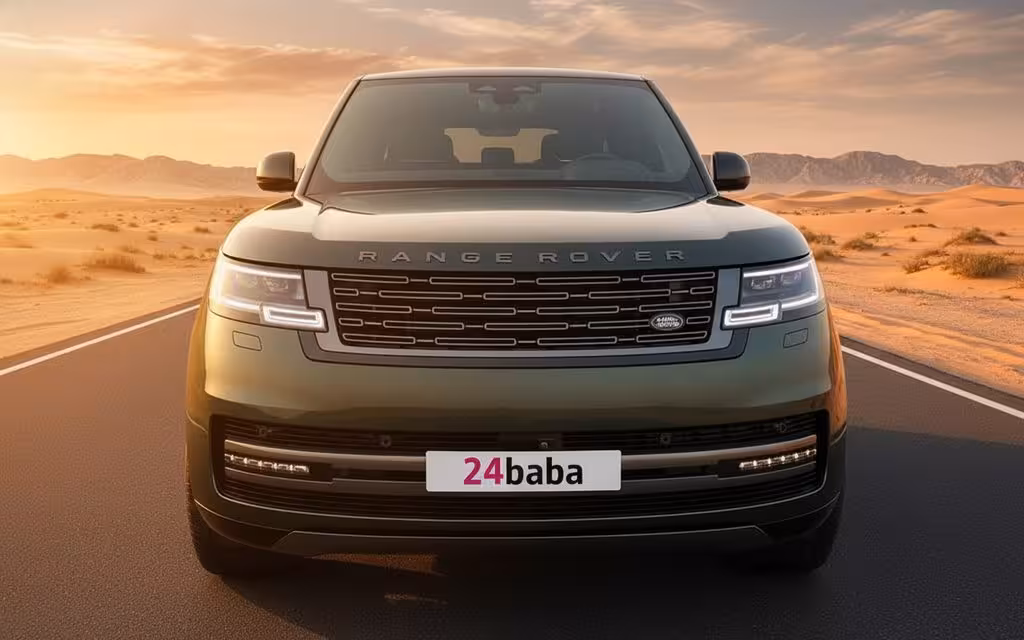 LandRover RangeRoverVogue 2024 Green front view with headlights – rental in Dubai