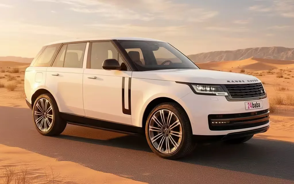 LandRover RangeRoverVogue 2025 White front view with headlights – rental in Dubai