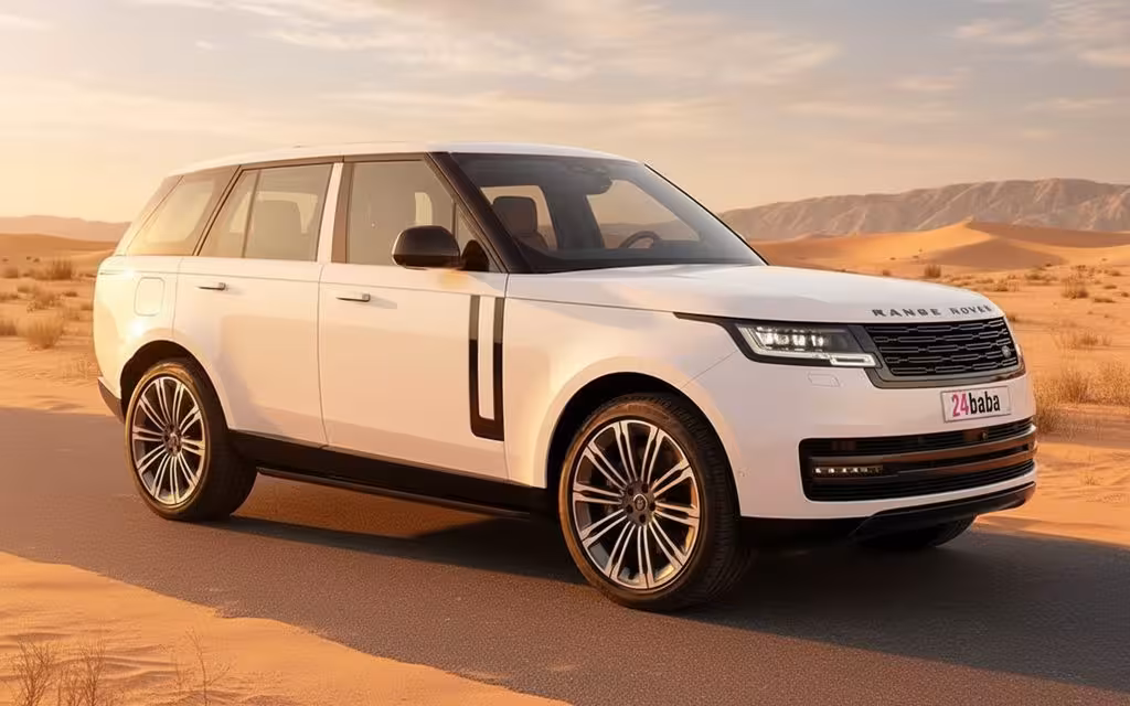 LandRover RangeRoverVogue 2025 White front view with headlights – rental in Dubai
