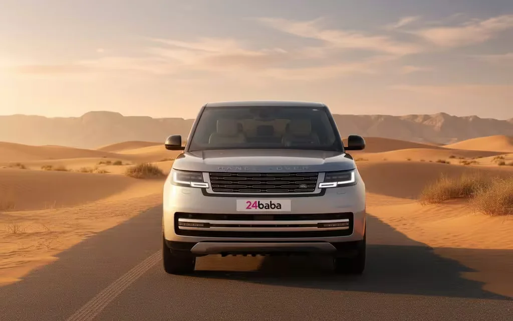 LandRover RangeRoverVogue 2025 Grey front view with headlights – rental in Dubai