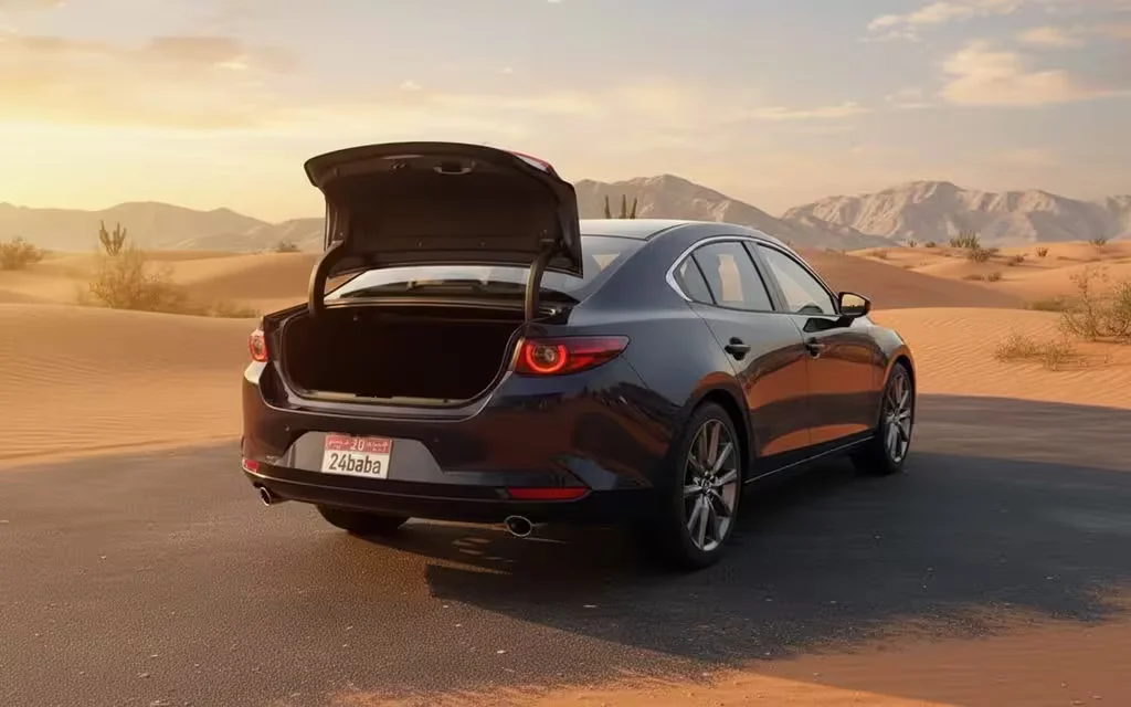 Mazda 3 2025 Black rear view showing taillights – rental in Dubai