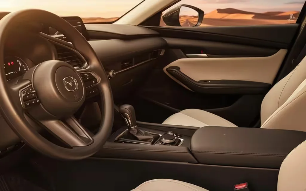 Mazda 3 2025 interior view showing trim – rental in Dubai