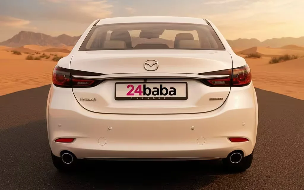 Mazda 6 2023 White rear view showing taillights – rental in Dubai