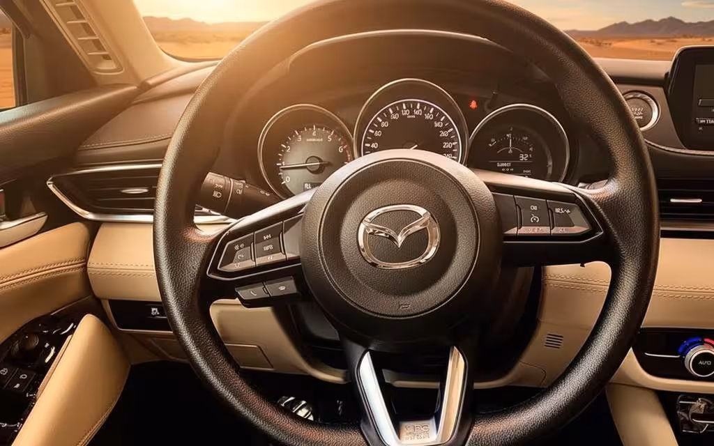 Mazda 6 2023 steering wheel close up – rental in Dubai