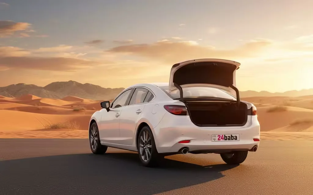 Mazda 6 2024 White rear view showing taillights – rental in Dubai