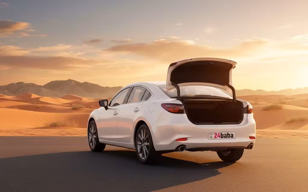 Mazda 6 2024 White rear view showing taillights – rental in Dubai