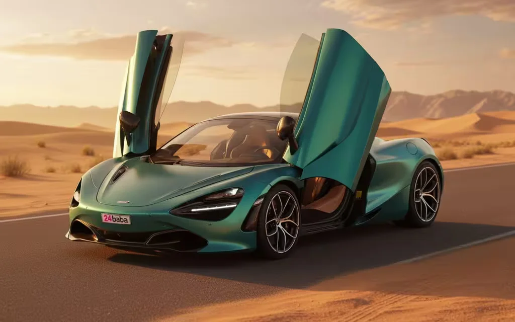 Mclaren 720S 2021 Blue parked outdoor scene – rental in Dubai