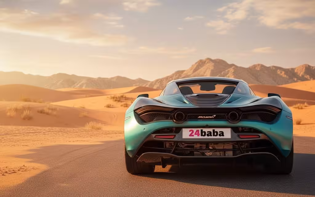 Mclaren 720S 2021 Blue rear view showing taillights – rental in Dubai