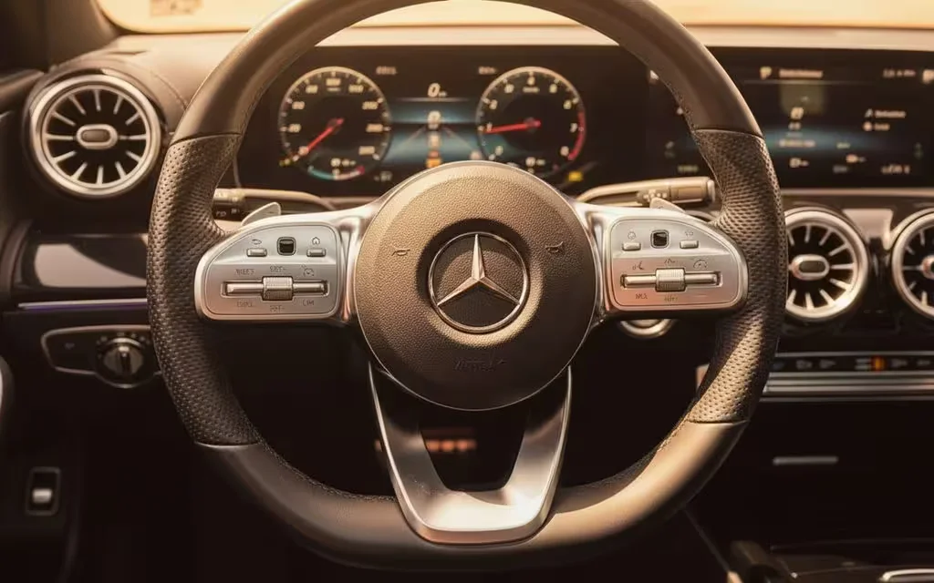 Mercedes A200 2023 steering wheel close up