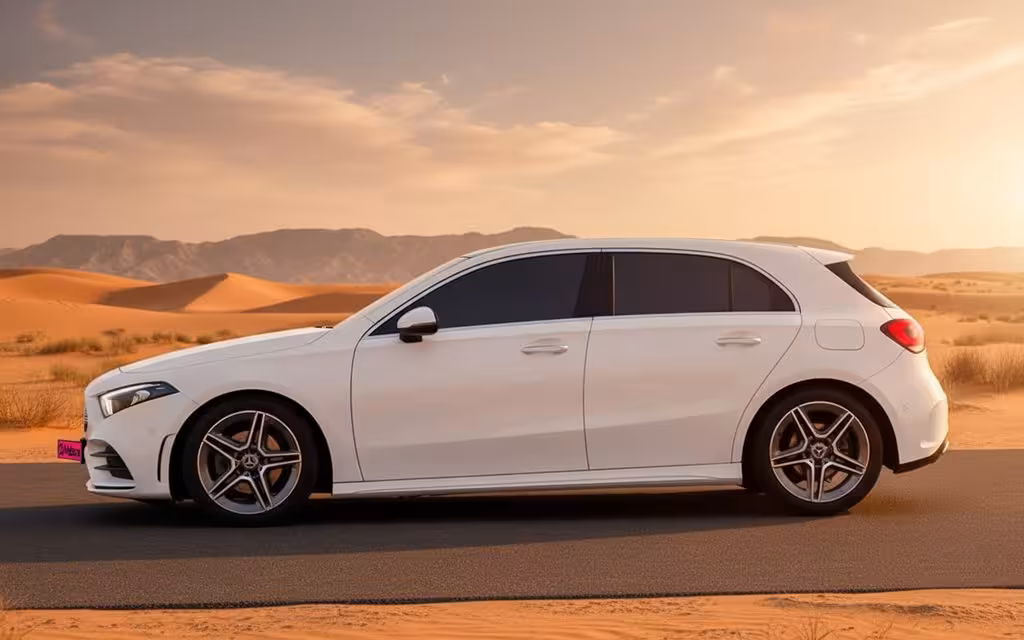 Mercedes A200 2023 White side profile – rental in Dubai