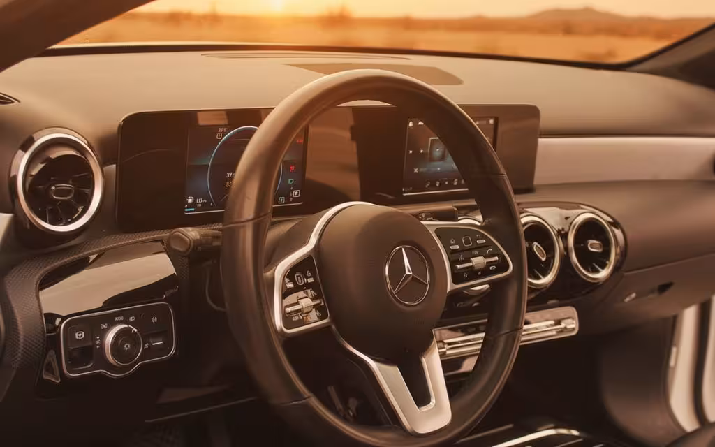 Mercedes A220 2025 steering wheel close up
