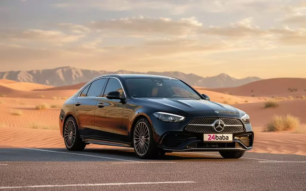 Mercedes C200 2024 Black parked outdoor scene