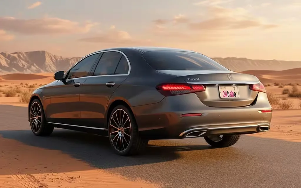 Mercedes E250 2022 Grey rear view showing taillights – rental in Dubai