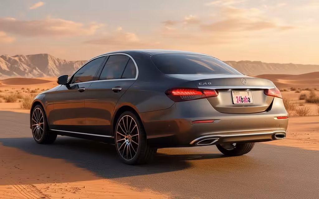 Mercedes E250 2022 Grey rear view showing taillights – rental in Dubai