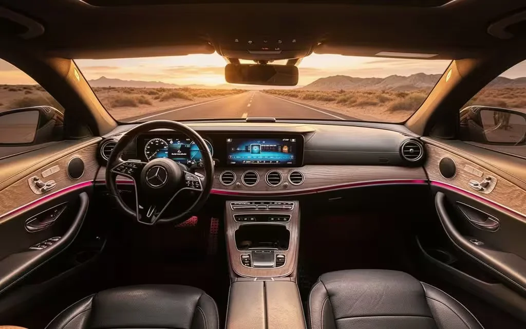Mercedes E250 2022 interior view showing trim – rental in Dubai
