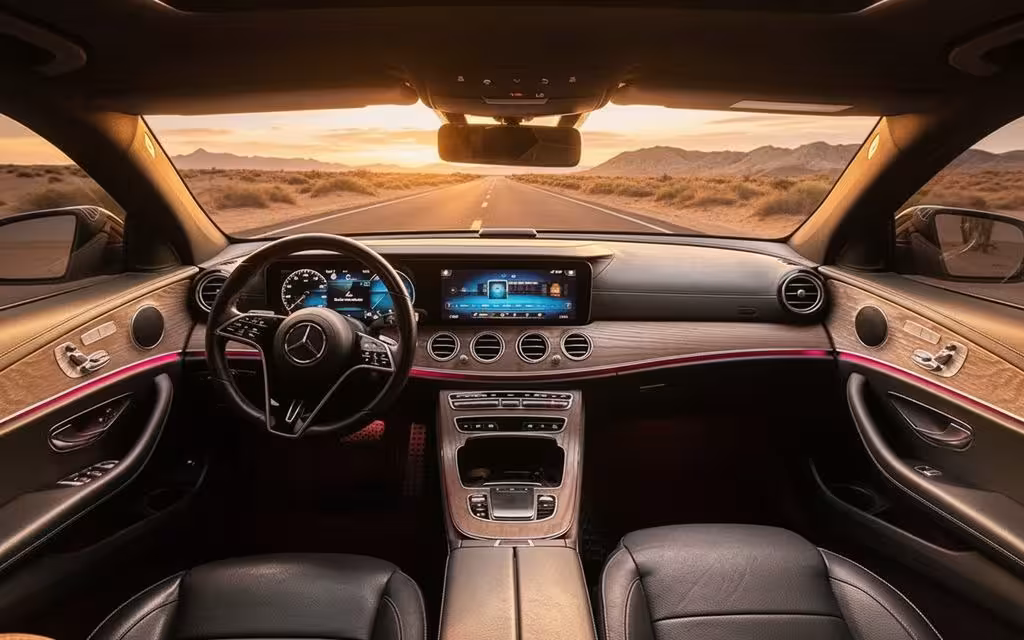 Mercedes E250 2022 interior view showing trim – rental in Dubai