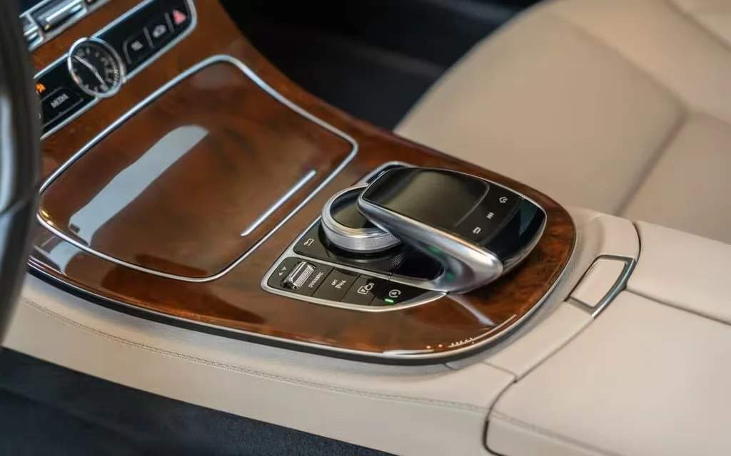 Mercedes E300 2025 interior view showing trim – rental in Dubai