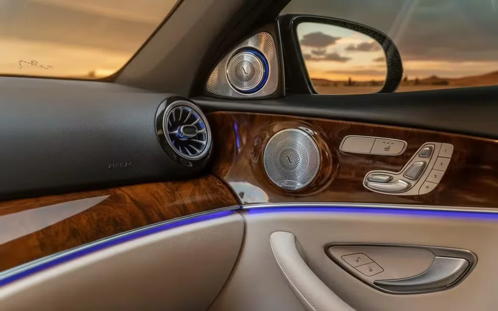 Mercedes E300 2025 interior view showing trim – rental in Dubai
