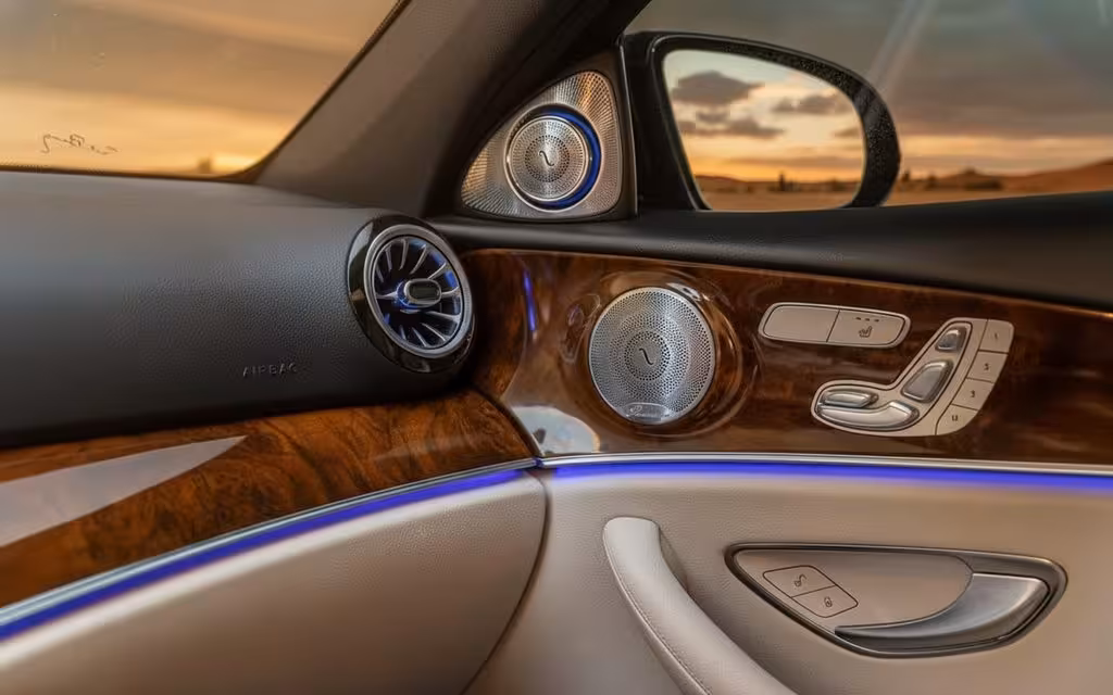 Mercedes E300 2025 interior view showing trim – rental in Dubai