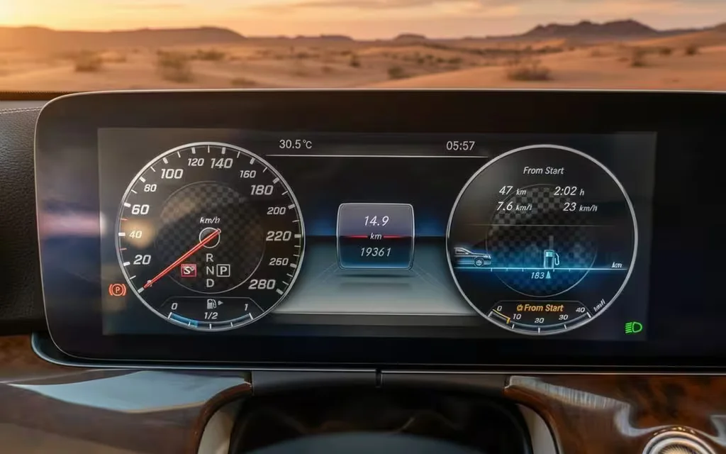 Mercedes E300 2025 interior view showing trim – rental in Dubai