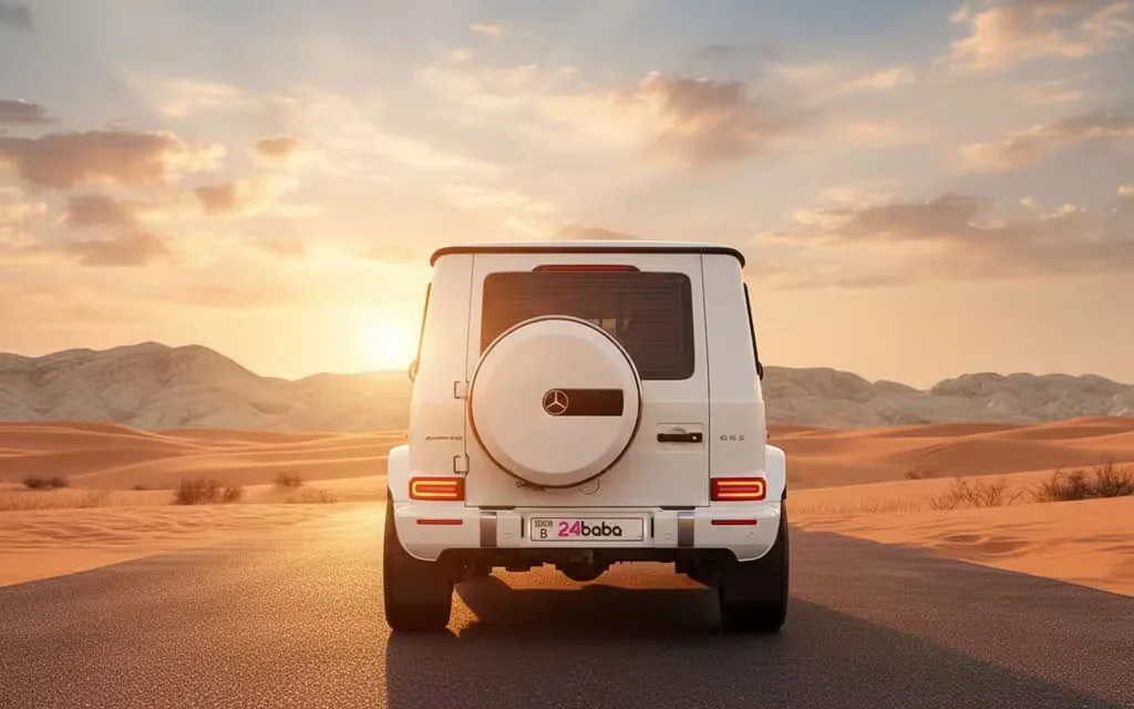 Mercedes G63 2020 White rear view showing taillights – rental in Dubai